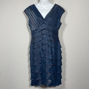 Adrianna Papell Tiered Sheath Dress‎ Women 8 Blue Mother of the Bride Wedding
